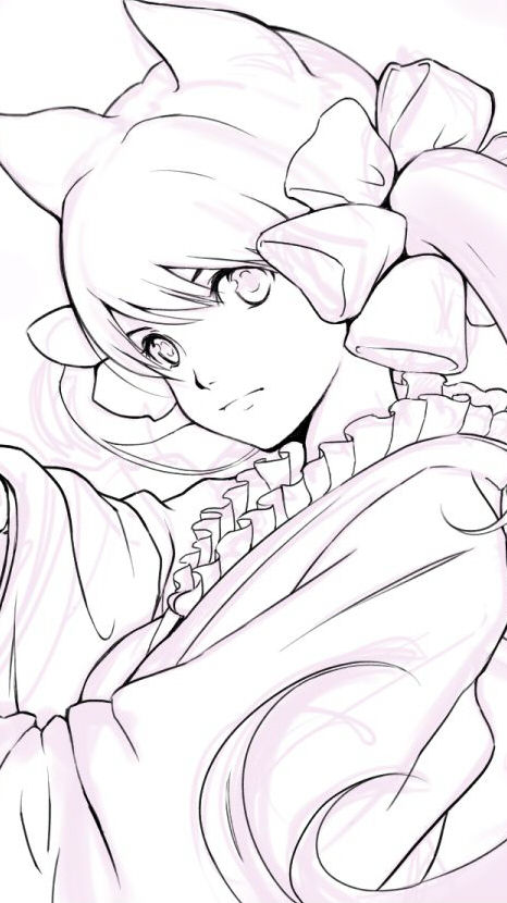 1girl animal_ears cat_ears female_focus lineart long_hair mirai_denki monochrome otome_youkai_zakuro sketch solo twintails zakuro zakuro_(otome_youkai_zakuro)