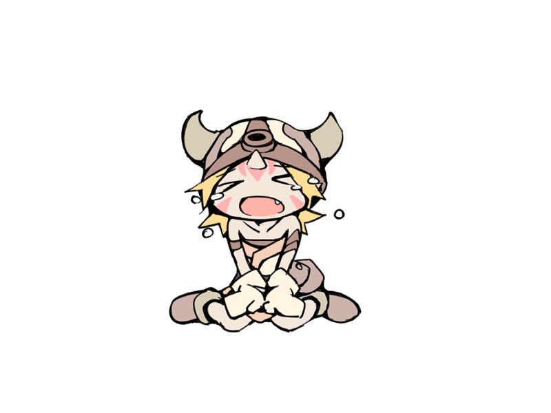 &gt;_&lt; 1girl belt belt_pouch black_belt bmp-to-png_conversion brown_bag brown_headwear brown_shoes chibi crying facial_mark facing_viewer fake_horns fang flying_teardrops frfr full_body game_cg gloves gob_(mon-musu_quest!) helmet horned_helmet horns mon-musu_quest! non-web_source open_mouth pale_skin pointy_ears pouch shoes simple_background single_horn sitting solo tears transparent_background tunic wariza white_gloves white_tunic