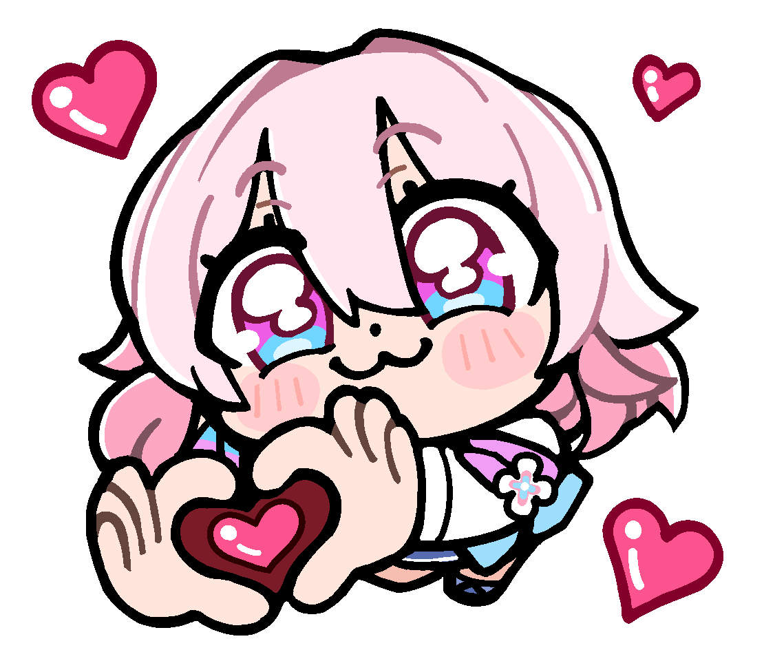 1girl :3 bkub blue_boots blue_eyes blue_jacket blue_skirt blush_stickers boots chibi chibi_only closed_mouth dot_nose four-finger_heart_hands full_body guest_art hair_between_eyes heart heart_hands honkai:_star_rail honkai_(series) jacket long_sleeves looking_at_viewer march_7th_(honkai:_star_rail) march_7th_(preservation)_(honkai:_star_rail) medium_hair multicolored_eyes official_art pink_eyes pink_hair pink_jacket shirt simple_background skirt solo transparent_background two-tone_eyes white_shirt