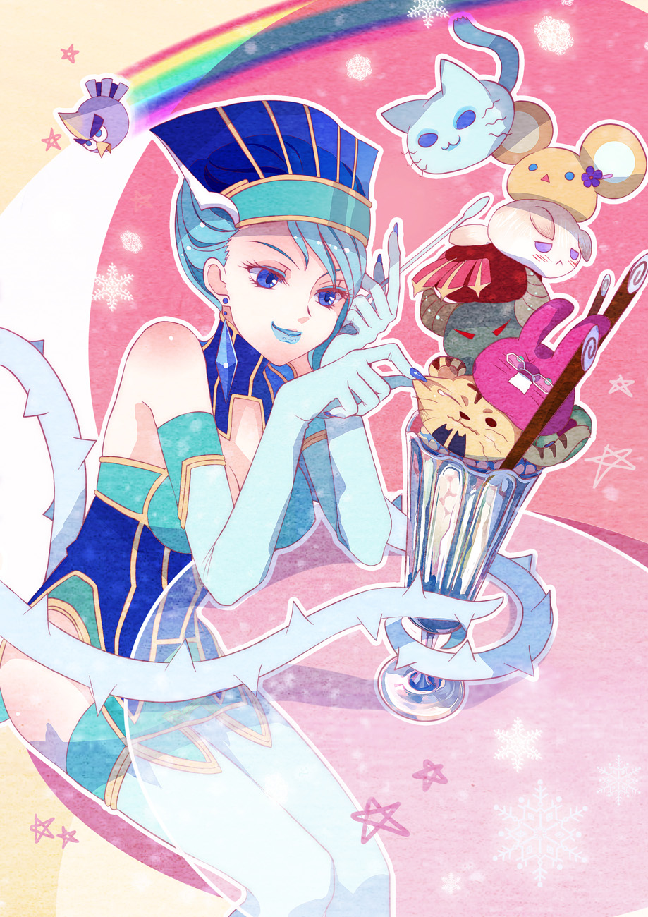 10s 1girl angry_birds animalization antonio_lopez bare_shoulders barnaby_brooks_jr. bird blue_eyes blue_hair blue_rose_(tiger_&amp;_bunny) blush boots breasts bull cat cleavage earrings elbow_gloves female_focus fingernails fingernails_over_gloves food fox glasses gloves hakoiri_nekohime hat highres huang_baoling ice_cream ivan_karelin jewelry kaburagi_t._kotetsu karina_lyle keith_goodman lipstick makeup matching_hair/eyes medium_breasts mouse_(animal) nathan_seymour pinching rabbit rainbow short_hair solo spoon tears thigh_boots thighhighs tiger tiger_&amp;_bunny yuri_petrov