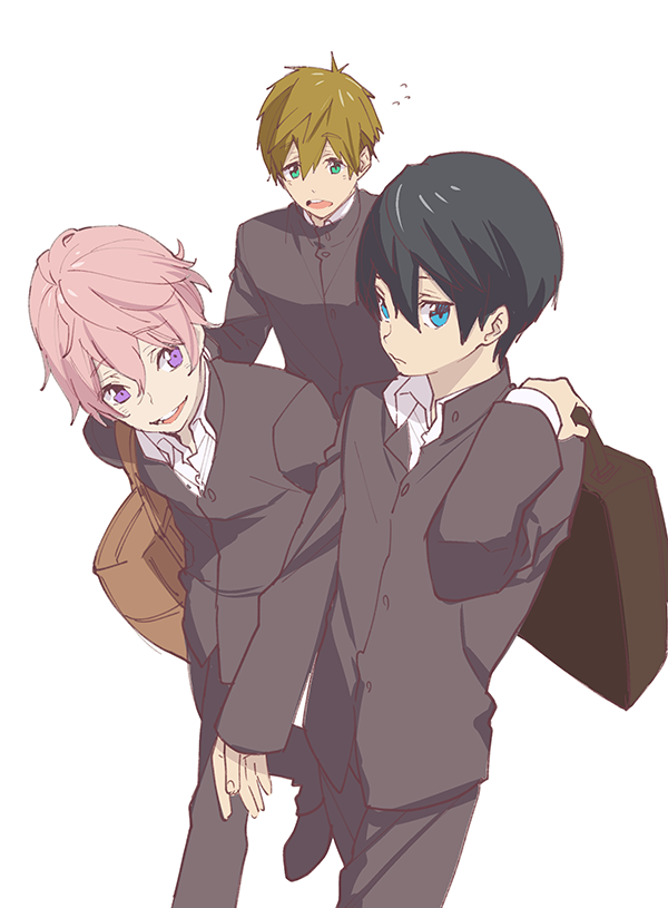 3boys gakuran high_speed! male_focus megumi-square multiple_boys nanase_haruka_(free!) shigino_kisumi tachibana_makoto