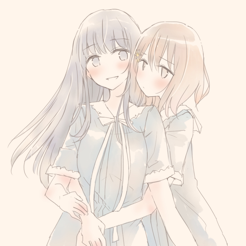 2girls blush closed_mouth dot_mouth floating_hair flowers_(innocent_grey) holding_hands hug hug_from_behind inutose kousaka_mayuri long_hair multiple_girls open_mouth shirahane_suou short_hair smile yuri