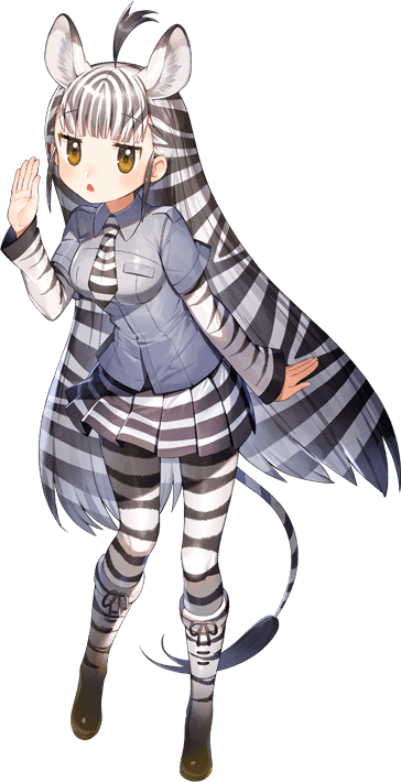 1girl full_body game_cg kemono_friends kemono_friends_kingdom looking_at_viewer official_art plains_zebra_(kemono_friends) solo tachi-e transparent_background