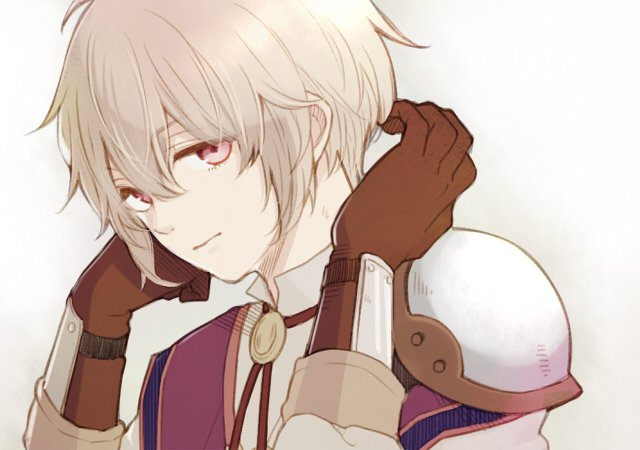 1boy armor fire_emblem fire_emblem_echoes:_shadows_of_valentia gloves kiyuu kliff_(fire_emblem) looking_at_viewer male_focus nintendo pauldrons red_eyes shoulder_armor simple_background white_background white_hair