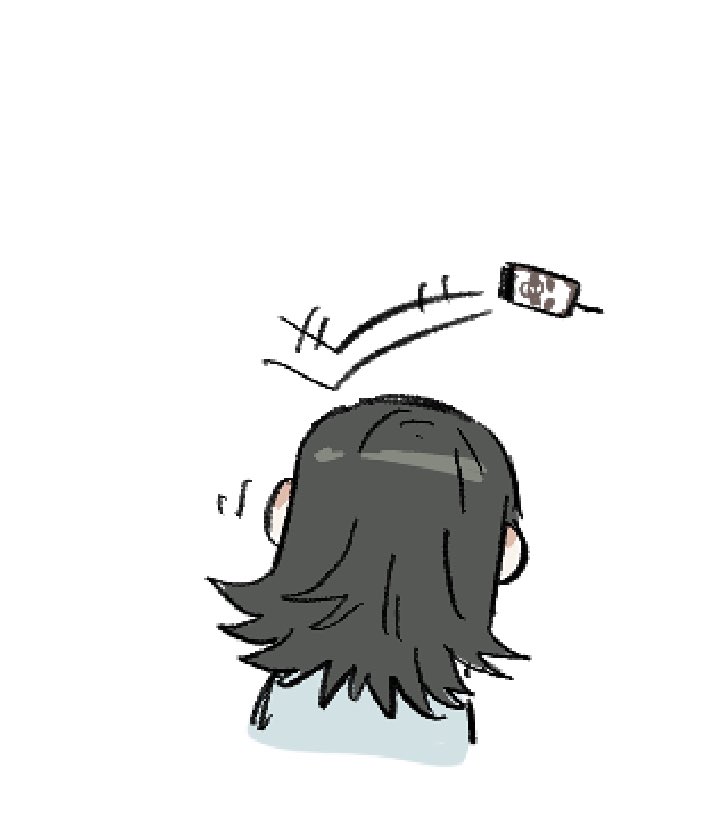 1girl bang_dream! bang_dream!_it&#039;s_mygo!!!!! black_hair carton chinese_commentary commentary_request criangle_k. from_behind medium_hair simple_background solo white_background yahata_umiri