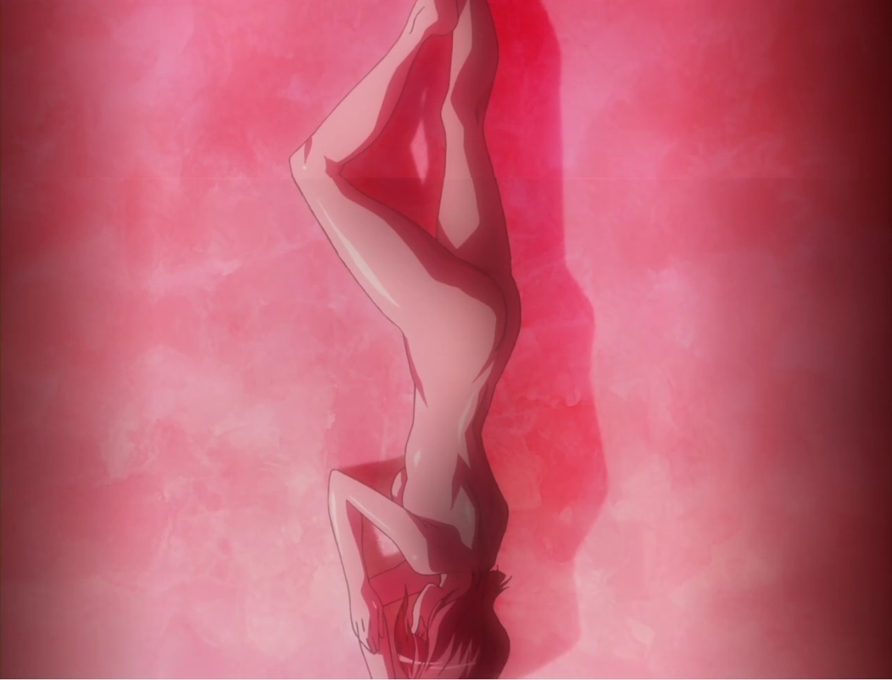 1girl ass banpresto breasts completely_nude female_focus knee_up mai_kobayashi nude pink_hair short_hair sleeping small_breasts solo super_robot_wars super_robot_wars_og_the_inspector super_robot_wars_original_generation super_robot_wars_original_generation_2 tagme upside-down