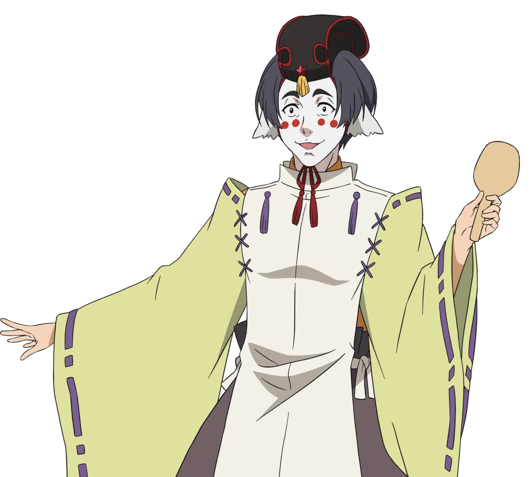1boy animal_ears aquaplus arm_up black_hair chinese_clothes cowboy_shot facepaint hat highres long_sleeves maroro_(utawarerumono) nakata_masahiko nose official_art open_mouth short_hair solo standing transparent_background utawarerumono utawarerumono:_futari_no_hakuoro utawarerumono:_itsuwari_no_kamen white_fox_(company) wide_sleeves