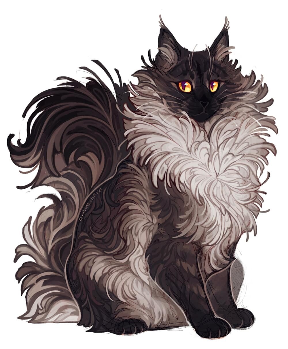 animal animal_ear_fluff animal_focus black_cat cat ear_tufts fluffy giulialibard highres looking_at_viewer maine_coon no_humans original realistic signature simple_background sitting solo whiskers white_background yellow_eyes