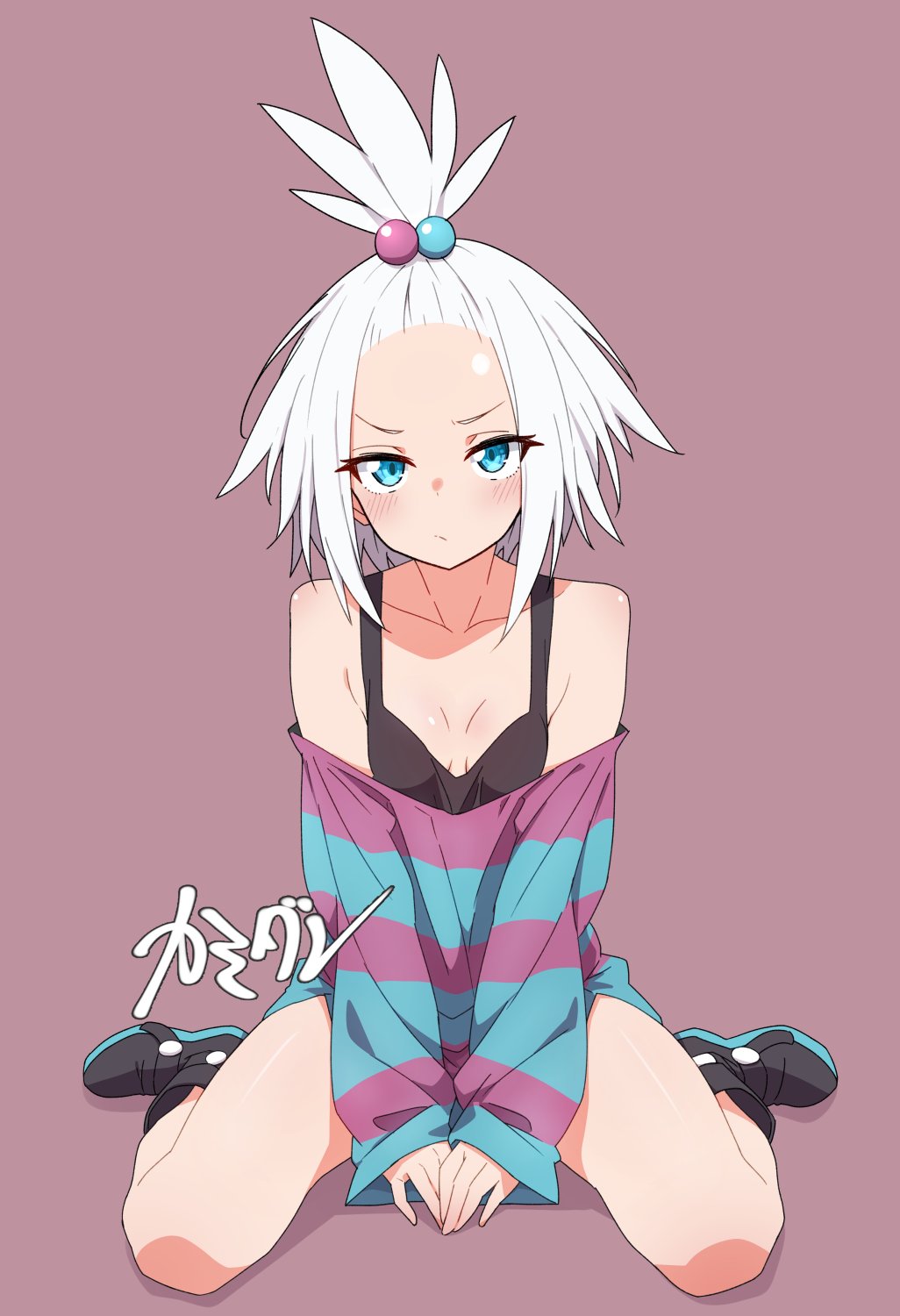 1girl bare_shoulders blue_eyes flat_chest highres kamidan nintendo pokemon pokemon_bw2 roxie_(pokemon) solo