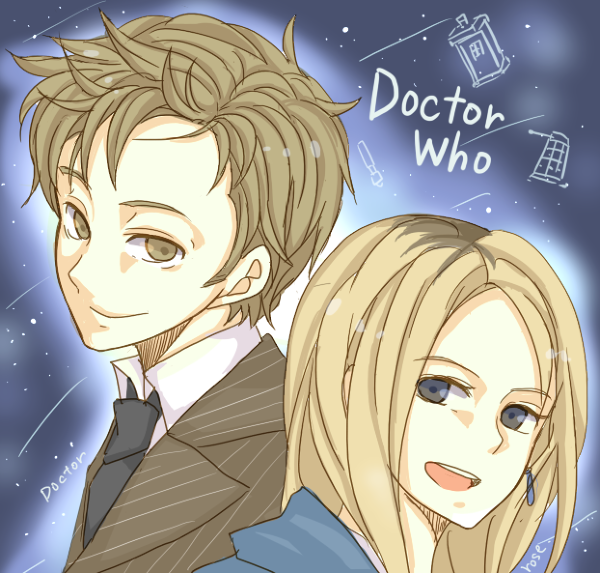 1boy 1girl blonde_hair dalek doctor_who phone_booth pixiv_sample police_box resized rose_tyler tenth_doctor the_doctor 浅野