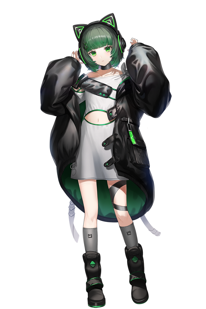 1girl animal_ear_headphones animal_ears black_jacket black_shoes blunt_bangs blush cat_ear_headphones colored_inner_hair fake_animal_ears full_body green322 green_eyes green_hair grey_skirt grey_socks headphones highres jacket long_sleeves looking_at_viewer mixstgirls multicolored_hair nagisawa_shichi navel official_art puffy_long_sleeves puffy_sleeves purple_hair shirt shoes simple_background skirt sleeves_past_fingers sleeves_past_wrists socks solo standing tachi-e transparent_background virtual_youtuber white_shirt