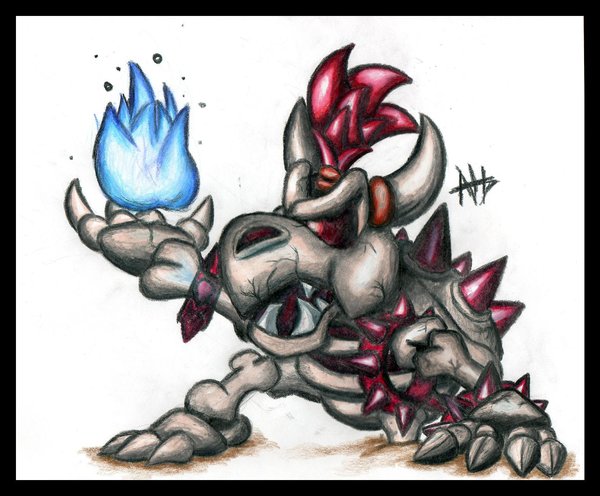 bowser dry_bowser fire mario_(series) nintendo red_hair skeleton super_mario_bros._1 yellow_eyes