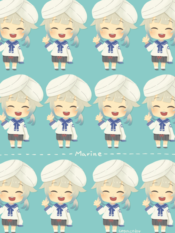 1boy bambi-pix black_shorts blue_background chibi closed_eyes commentary_request facing_viewer fate/grand_order fate_(series) full_body gradient_hair long_sleeves male_focus marine_nemo_(fate) multicolored_hair nemo_(fate) open_mouth shirt shorts simple_background single_sleeve_past_fingers socks turban waving white_shirt white_socks white_turban