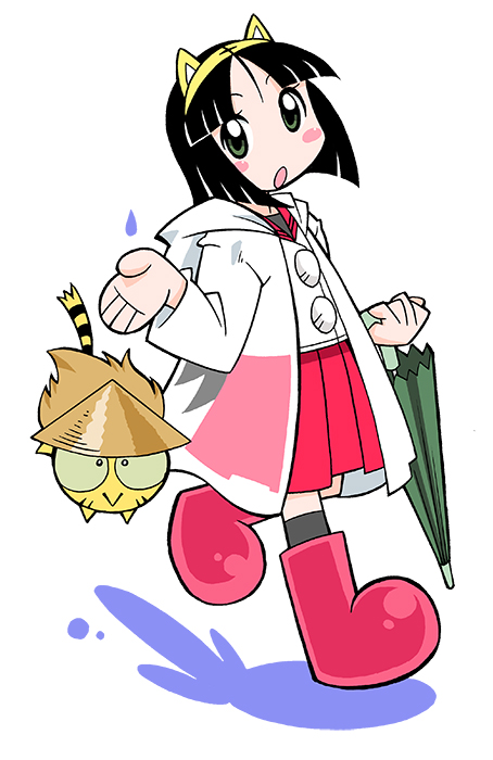 :&gt; ajirogasa animal_ear_hairband animal_ears black_hair black_outline black_tail blunt_bangs blunt_ends blunt_sidelocks blush_stickers boots brown_hat buttons closed_mouth closed_umbrella coat colored_inner_animal_ears colored_sclera cub eyelashes fake_animal_ears full_body green_eyes green_sclera green_umbrella grey_socks grey_undershirt hair_between_eyes hairband hat head_tilt hime_cut holding holding_umbrella hood hood_down hooded_coat jacket kneehighs kuromimi_kotora long_hair long_sleeves looking_at_viewer medium_skirt miko_(toranoana) mukku_(mook-tv) official_art open_mouth outline parted_bangs pleated_skirt raincoat red_footwear red_sailor_collar red_skirt rubber_boots sailor_collar school_uniform second-party_source see-through_clothes see-through_coat sidelocks simple_background skirt small_pupils socks straight_hair straw_hat striped_collar striped_fur striped_tail tail tiger tiger_ears tora_da_yo. toranoana umbrella undershirt very_long_hair water_drop white_background white_hood white_jacket white_outline white_sleeve_cuffs white_sleeves wide_sleeves yellow_fur yellow_hairband yellow_tail