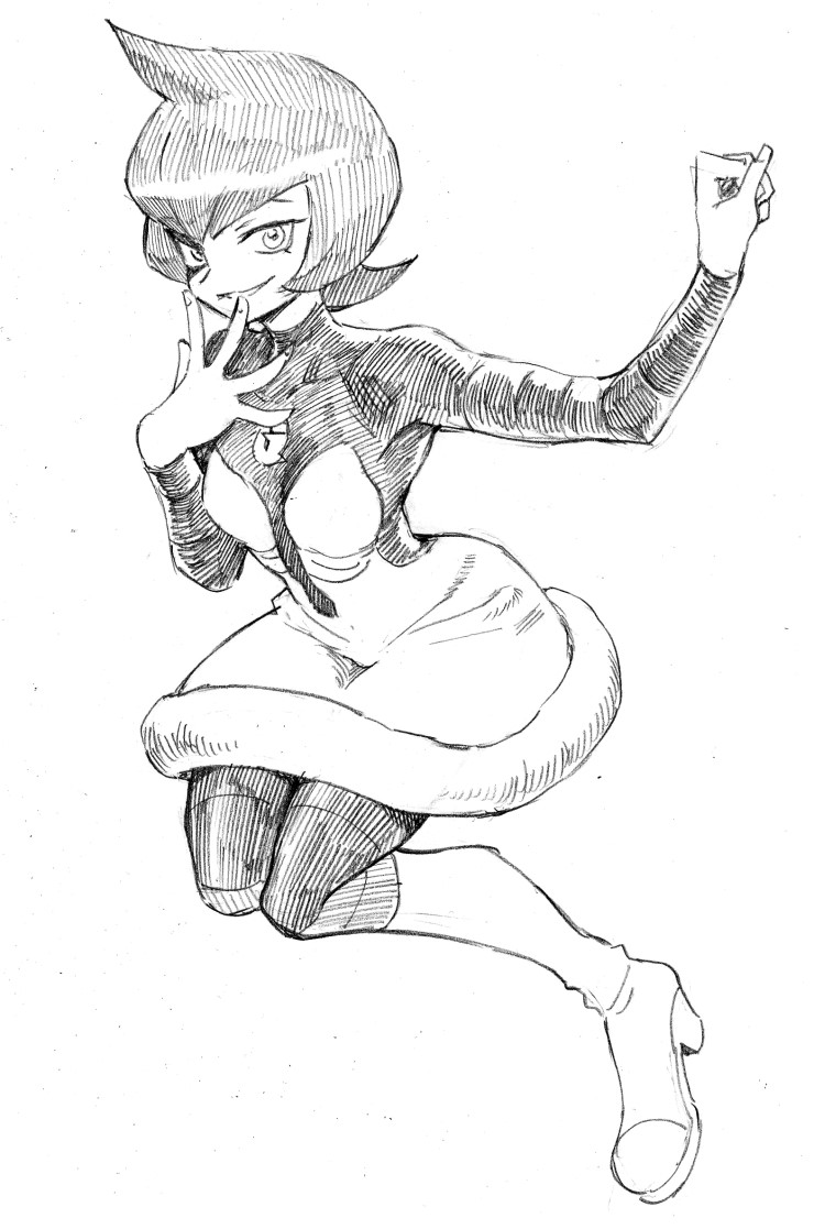 1girl boots breasts dress female_focus fingernails full_body game_freak greyscale grin hand_on_own_face image_sample knee_boots long_sleeves mars_(pokemon) monochrome naver_sample nintendo nutkingcall pantyhose platform_boots platform_footwear pokemon pokemon_dppt short_hair simple_background small_breasts smile solo team_galactic traditional_media turtleneck white_background