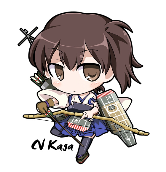 10s 1girl black_thighhighs brown_eyes brown_hair chibi kaga_(kancolle) kantai_collection long_hair looking_at_viewer personification pleated_skirt side_ponytail skirt take_tonbo thighhighs zettai_ryouiki