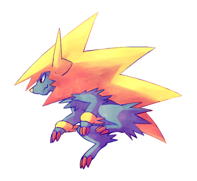 animal_focus claws closed_mouth commentary full_body gen_3_pokemon ieaka manectric mega_manectric mega_pokemon nintendo no_humans pokemon pokemon_(creature) simple_background solo transparent_background