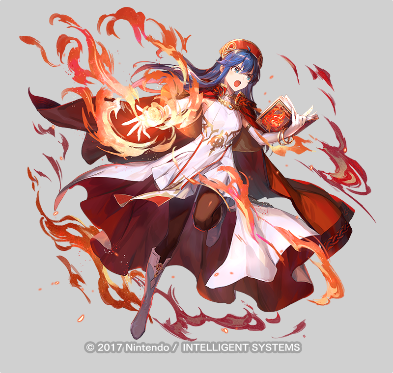 1girl alternate_costume azu-taro blue_eyes blue_hair book boots bracelet breasts cape dress elbow_gloves fire fire_emblem fire_emblem:_the_binding_blade fire_emblem_heroes forblaze full_body gloves grey_background hat holding holding_book jewelry knee_boots leg_up lilina_(fire_emblem) lilina_(firelight_leader)_(fire_emblem) long_hair magic medium_breasts nintendo official_art open_mouth pantyhose pelvic_curtain red_cape shiny_clothes skirt sleeveless sleeveless_dress solo white_boots white_dress white_gloves