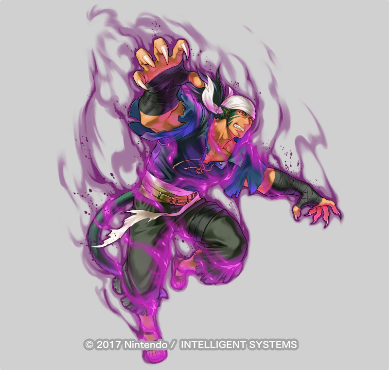 1boy animal_ears aura bandana claws dark-skinned_male dark_aura dark_skin fire_emblem fire_emblem:_radiant_dawn fire_emblem_heroes full_body green_hair grey_background kita_senri laguz_(fire_emblem) male_focus muarim_(fire_emblem) muarim_(raw_instinct)_(fire_emblem) muscular muscular_male nintendo official_art pectoral_cleavage pectorals red_eyes sandals solo tail tiger_boy tiger_ears white_bandana