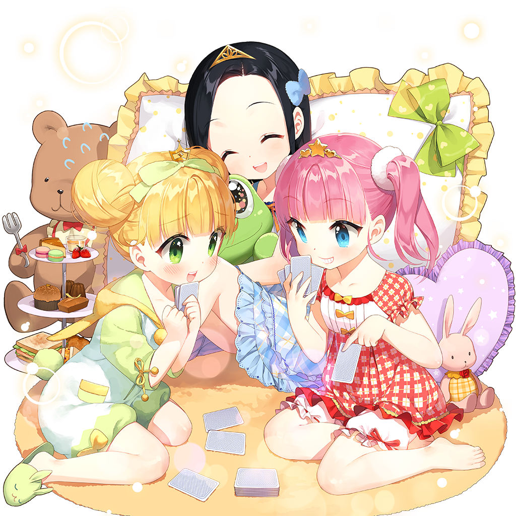 3girls :3 :d :p :q ^_^ akane_garnet alternate_hairstyle animal_costume animal_ears animal_hood aqua_eyes bare_arms bare_shoulders barefoot bear_ears bed between_legs black_hair blonde_hair blue_eyes blunt_bangs blush book bow breasts brown_hair candy candy_wrapper card cardigan cellphone clarice_lapis closed_eyes closed_mouth collarbone cookie cup donut double_bun dress fang fingernails food food_on_face frilled_dress frilled_pillow frills fruit girl_sandwich green_bow green_dress green_eyes green_jacket green_ribbon hair_bow hair_bun hair_ornament hair_ribbon hairclip hand_between_legs hand_mirror handheld_game_console heart heart-shaped_pillow heart_print holding holding_phone hood hood_down hoodie indoors jacket kneeling licking_lips long_hair long_sleeves looking_at_viewer macaron medium_breasts mirror multiple_girls nail_polish off_shoulder open_book open_mouth pajamas parted_bangs phone pillow pink_hair plaid_bow plaid_clothes plaid_dress plate pocky polka_dot polka_dot_bow polka_dot_ribbon pom_pom_(clothes) puffy_short_sleeves puffy_sleeves rabbit ribbon ribbon_trim salt_(salty) sandwiched sapphire_emerald scrunchie shirt short_dress short_hair short_shorts short_sleeves short_twintails shorts sitting skirt sleeveless sleeveless_dress sleeves_past_wrists slippers smartphone smile star_(symbol) star_hair_ornament star_print striped_background stuffed_animal stuffed_toy teddy_bear thighhighs tongue tongue_out twintails uchi_no_hime-sama_ga_ichiban_kawaii unmoving_pattern wariza white_dress white_shirt yellow_jacket zettai_ryouiki