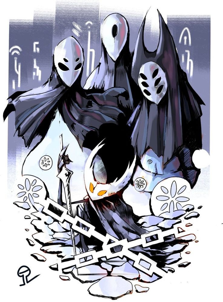 1girl 3boys chain herrah_(hollow_knight) hollow_knight hollow_knight_(character) infection lurien_(hollow_knight) monomon_(hollow_knight) multiple_boys seal spoilers yellow_eyes