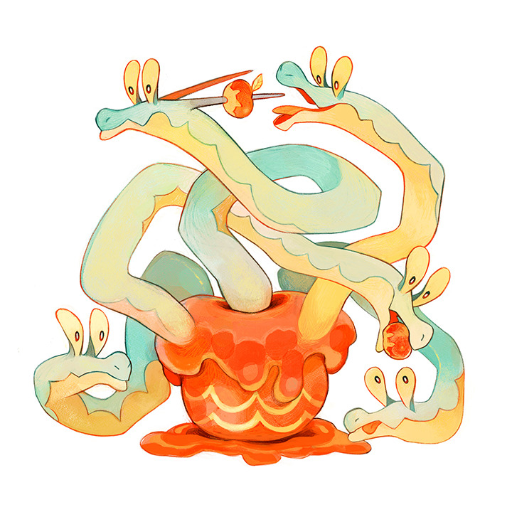 apple closed_mouth food fruit game_freak hydrapple nintendo no_humans open_mouth pokemon pokemon_(creature) tongue tongue_out toon_(style) ver_(verface) white_background