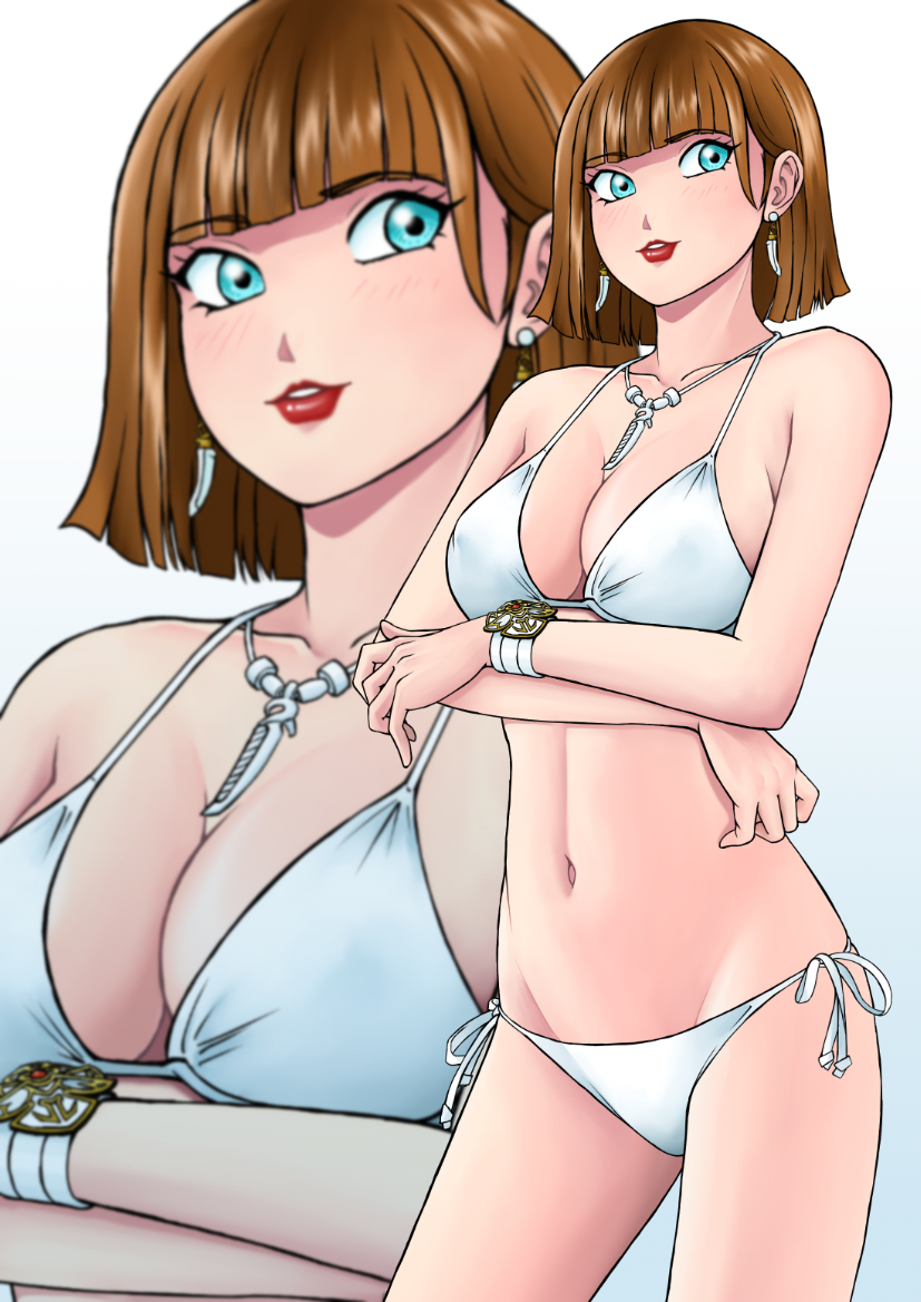 1girl auburn_hair avataro_sentai_donbrothers bikini blue_eyes iwa sononi_(donbrothers) super_sentai swimsuit white_bikini