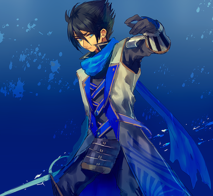anago_(tokyo_retro_gokko) armor black_hair scarf sengoku_musou sword toudou_takatora_(sengoku_musou) weapon