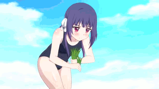 10s 2girls animated animated_gif ass brown_hair buruma green_eyes gym_uniform huge_ass kinoshita_ringo mud multiple_girls nakazawa_minori no-rin purple_hair red_eyes school_swimsuit subtitled swimsuit