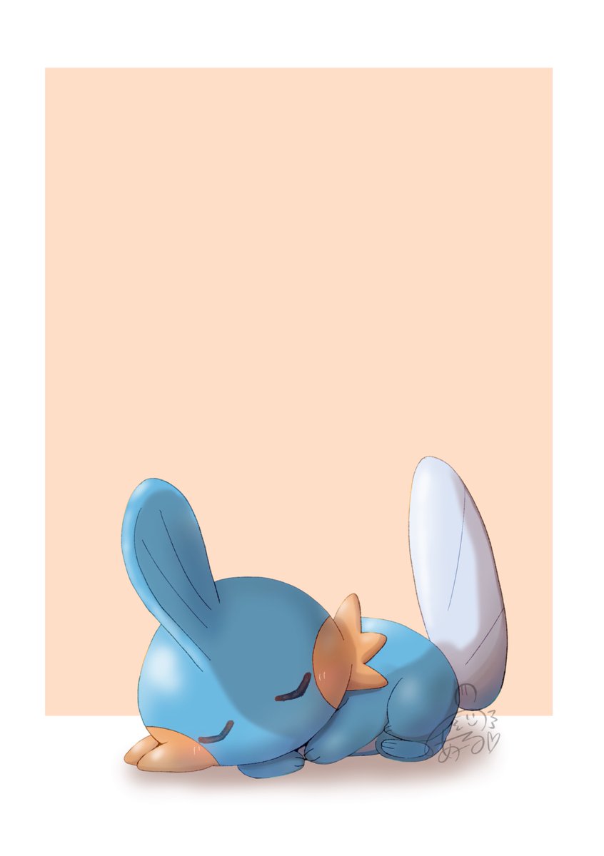 1other border character_signature gen_3_pokemon highres lying mudkip nintendo no_humans noir_(noir_0010) on_stomach outside_border pokemon pokemon_(creature) shadow signature sleeping solo white_background white_border