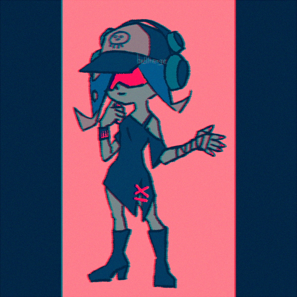 1girl baseball_cap bellhenge black_dress blue_hair closed_mouth colored_skin dedf1sh dress gradient_hair green_skin hat headphones headphones_over_headwear long_hair multicolored_hair nintendo octoling off_shoulder red-tinted_eyewear sanitized_(splatoon) solo splatoon_(series) splatoon_3 splatoon_3:_side_order suction_cups sunglasses tentacle_hair tinted_eyewear two-tone_hair