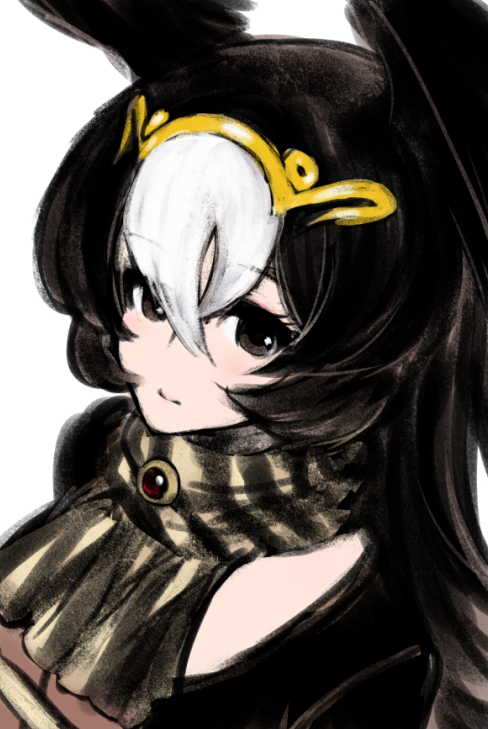 1girl bird_girl bird_wings black_dress black_hair black_wings dress feathered_wings head_wings ise_(0425) kemono_friends long_hair looking_at_viewer multicolored_hair scarf simple_background solo striated_caracara_(kemono_friends) two-tone_hair upper_body white_hair wings
