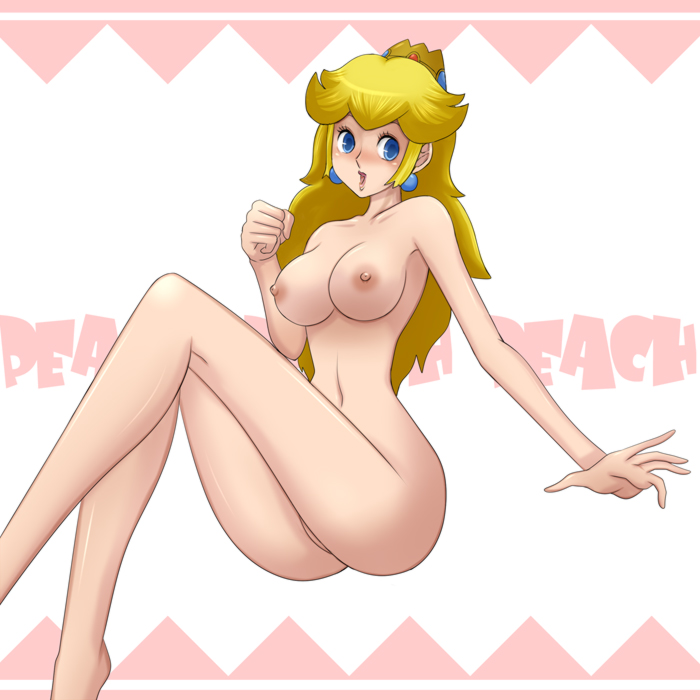 1girl blonde_hair blue_eyes breasts crown earrings jewelry large_breasts long_hair mario_(series) mokusa nintendo nipples nude princess_peach super_mario_bros._1