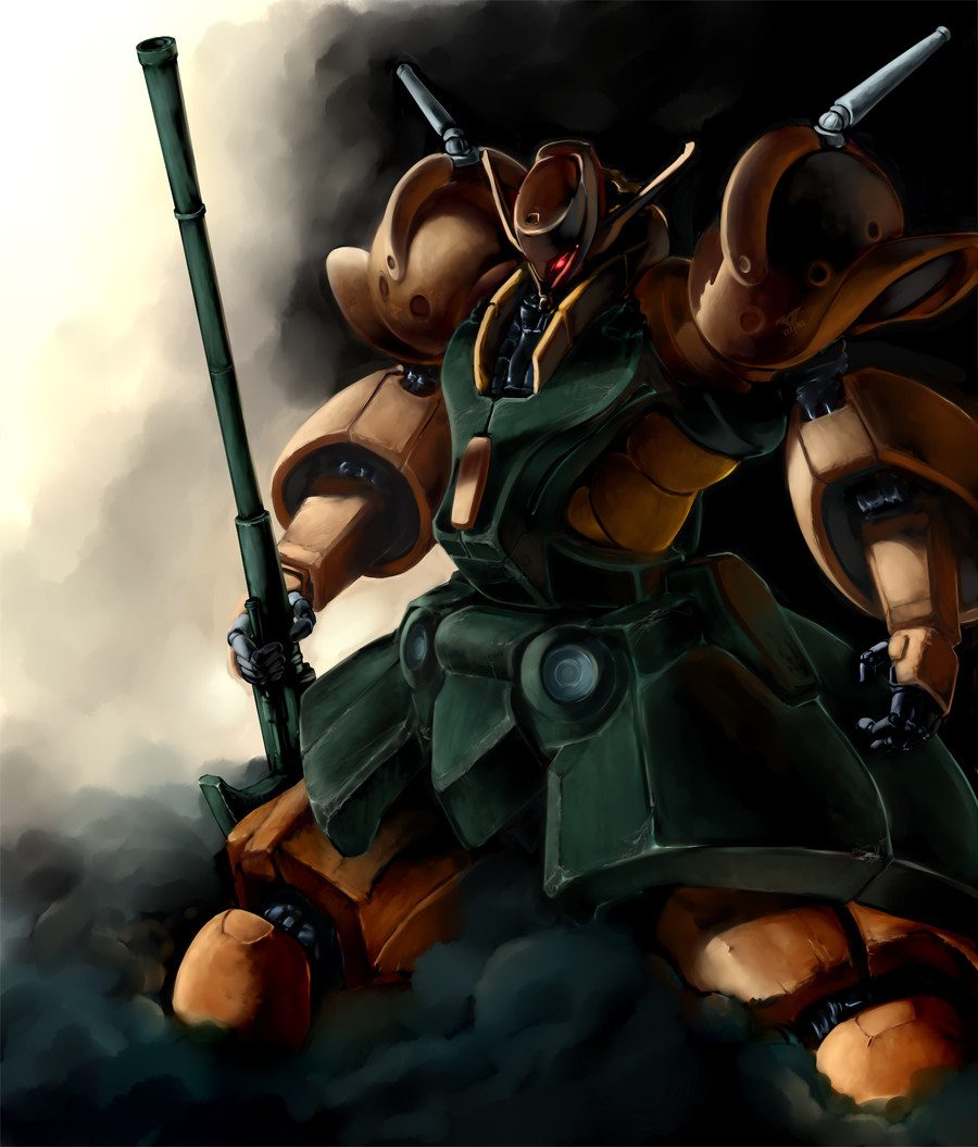 bad_id bad_pixiv_id beam_rifle energy_gun gabthley glowing glowing_eyes gun gundam mecha no_humans raikoh robot shimazu_tekkou smoke solo weapon zeta_gundam