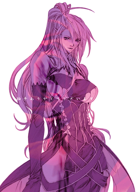 1girl bare_shoulders breasts elbow_gloves female_focus gloves gordon_(tori63) ignis_(jingai_makyou) jingai_makyou large_breasts lips long_hair ponytail solo white_background