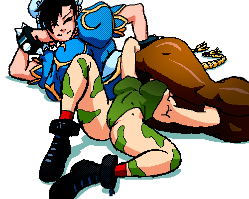 2girls animated animated_gif boots bracelet braid breasts cameltoe cammy_white capcom china_dress chinese_clothes chun-li dboy dress head_between_thighs headscissor hip_focus jewelry large_breasts legs leotard lowres multiple_girls muscular muscular_female one_eye_closed pantyhose pelvic_curtain ryona scissorhold short_hair smile spiked_bracelet spikes street_fighter struggling stuck submission submission_hold thick_thighs thighs trapped twin_braids wide_hips wink wrestling