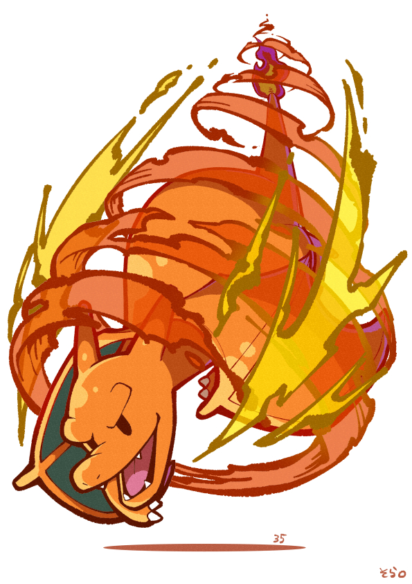 04sora40 animal_focus charizard chibi creatures_(company) dragon dragon_wings fangs fire flame-tipped_tail full_body game_freak gen_1_pokemon nintendo open_mouth pokemon pokemon_(creature) pokemon_focus simple_background solo super_smash_bros. white_background wings