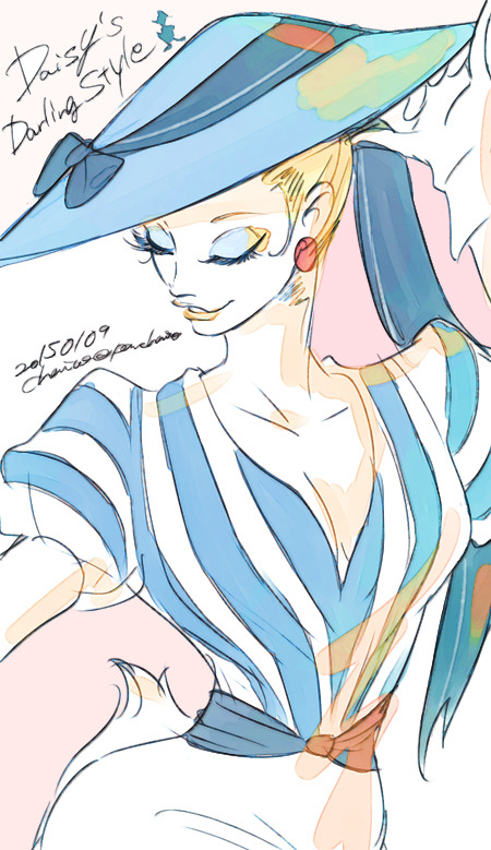 1girl animification blonde_hair chai_5 daisy_duck dress duck_tail eyelashes hat humanization looking_at_viewer mickey_mouse_&amp;_friends personification short_hair short_sleeves skirt smile solo