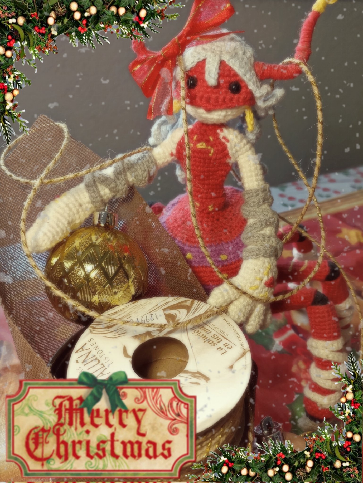 archnemon arthropod_girl christmas digimon digimon_(creature) highres horns insect_girl long_hair mask monster_girl spider_girl