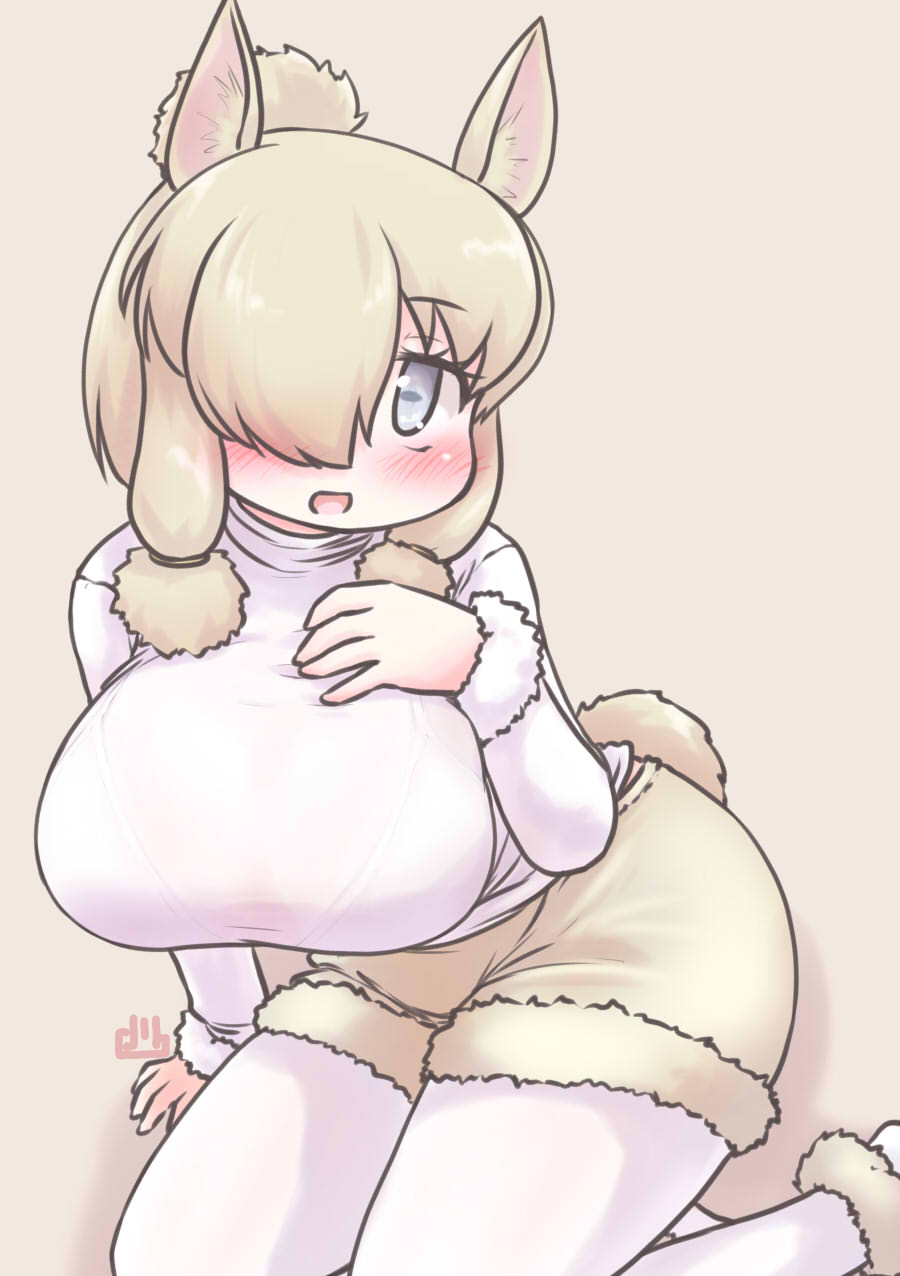 1girl :o alpaca_ears alpaca_girl alpaca_suri_(kemono_friends) alpaca_tail animal_ears blonde_hair blue_eyes blush bra breasts fur-trimmed_shorts fur-trimmed_sleeves fur_trim hair_bun hair_over_one_eye hand_on_own_chest highres horizontal_pupils huge_breasts kemono_friends long_sidelocks long_sleeves looking_at_viewer medium_hair open_mouth pantyhose see-through_clothes see-through_shirt shirt shorts sidelocks single_hair_bun sitting solo tail uho_(uhoyoshi-o) underwear white_pantyhose white_shirt yellow_shorts yokozuwari