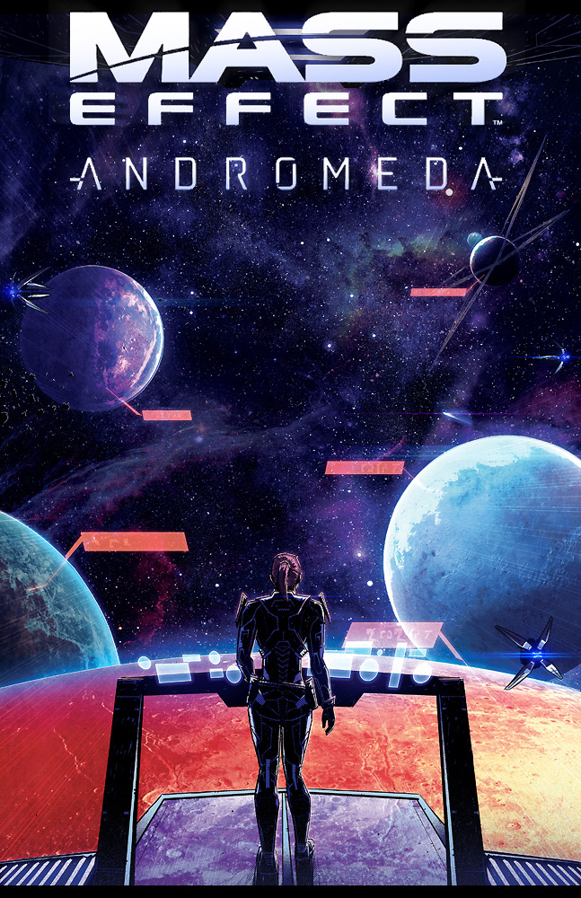 1girl armor bad_deviantart_id bad_id brown_hair from_behind josh_burcham mass_effect:_andromeda mass_effect_(series) planet ponytail power_armor sara_ryder sara_ryder science_fiction short_hair solo space spacecraft