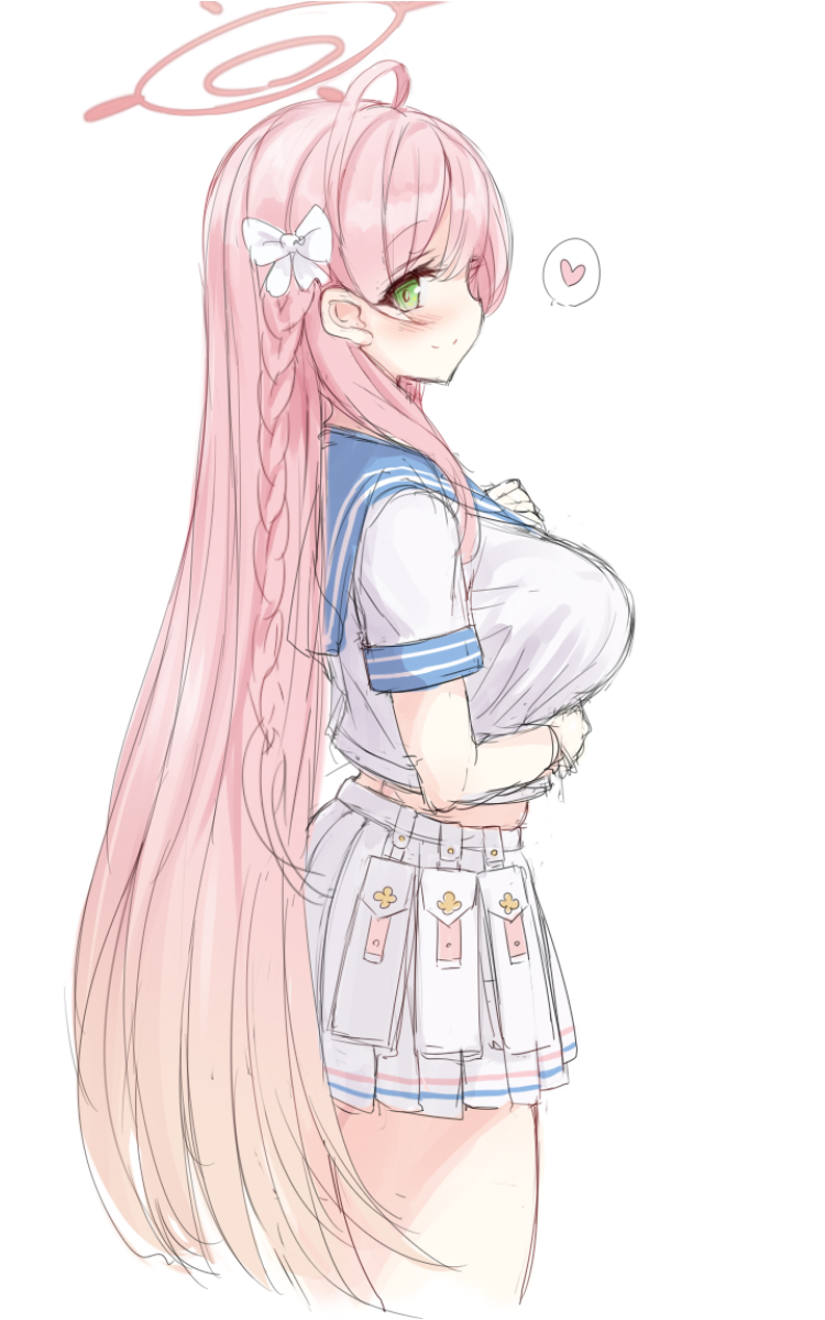1girl bad_id bad_twitter_id blue_archive breasts gulp5959 hanako_(blue_archive) heart highres large_breasts solo white_background