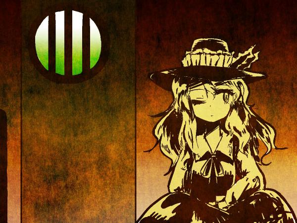 1girl bow bowtie breasts collared_dress dolls_in_pseudo_paradise dress frills hat jacket_girl_(dipp) lazy_(ymir_ragnarok) long_hair long_sleeves monochrome one_eye_closed puffy_sleeves sitting small_breasts touhou wavy_hair window