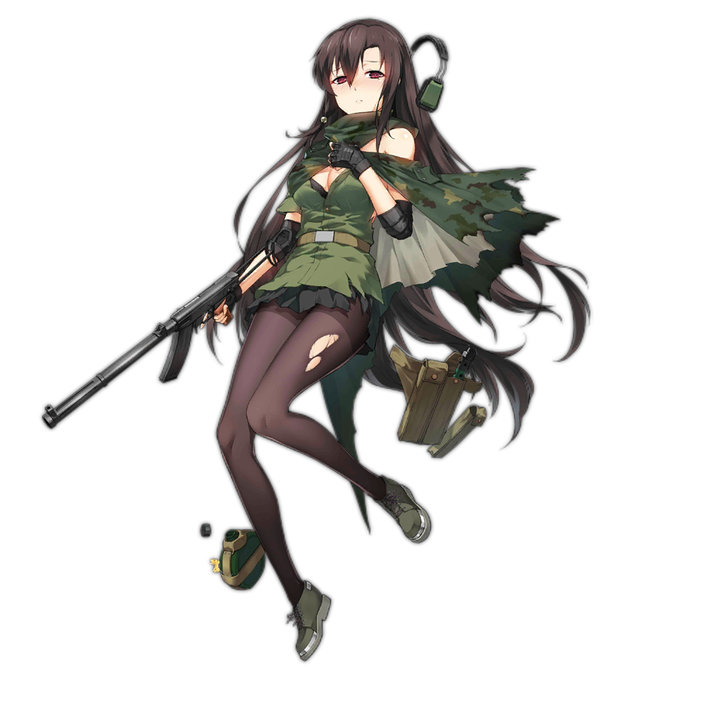 1girl artist_request black_hair blush breasts canteen cape cleavage elbow_pads female_focus fingerless_gloves full_body girls&#039;_frontline gloves gun headphones integral_suppressor integrally-suppressed_firearm long_hair looking_at_viewer mod3_(girls&#039;_frontline) official_alternate_costume official_art pantyhose red_eyes skirt solo submachine_gun suppressor torn_clothes torn_pantyhose transparent_background type_64_(girls&#039;_frontline) type_64_(mod3)_(girls&#039;_frontline) type_64_smg weapon