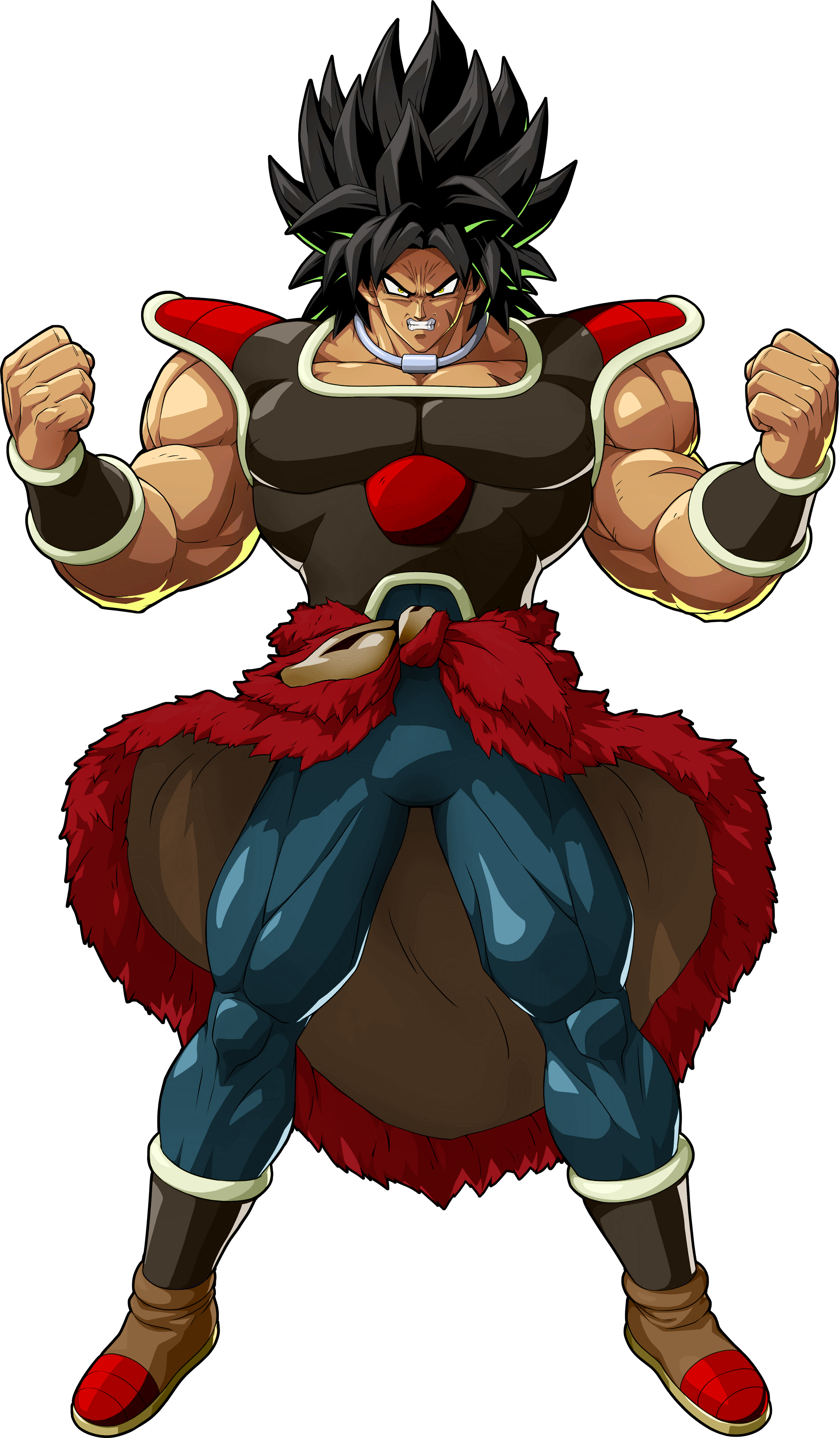 1boy absurdres armor arms_at_sides black_eyes black_hair broly_(dragon_ball_super) dragon_ball dragon_ball_fighterz dragon_ball_super dragon_ball_super_broly expressionless frown highres jewelry looking_away male_focus necklace official_art pants purple_legwear purple_pants recolor scar short_hair simple_background spiked_hair standing upper_body white_background wristband