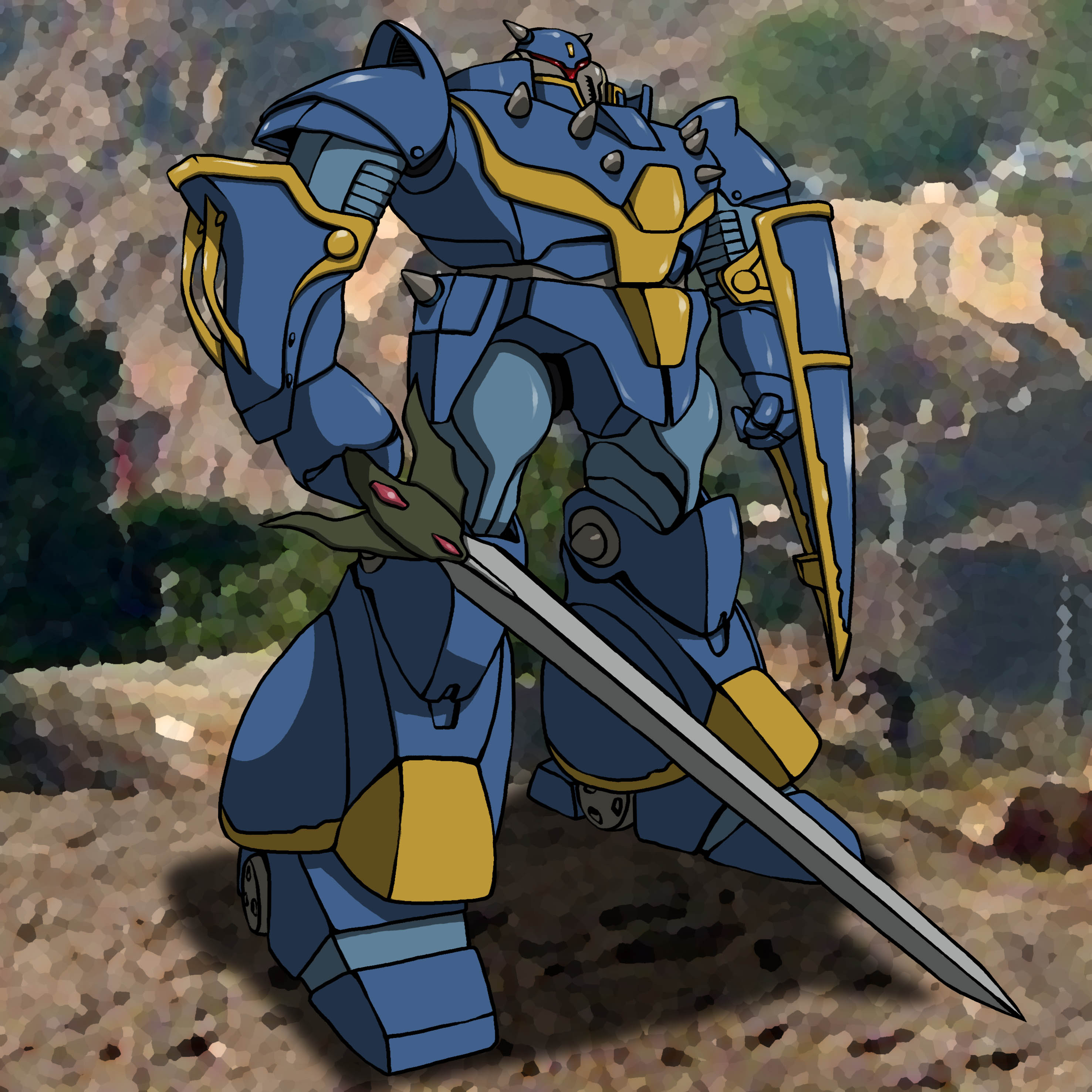 absurdres highres hirodango kikou-kai_galient mecha robot shield sword weapon zuwel