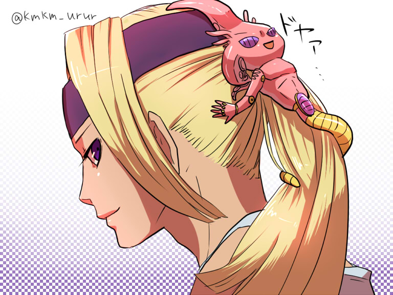 1boy dark_skin dark-skinned_male headband jojo_no_kimyou_na_bouken kamiura long_hair purple_eyes stand_(jojo) talking_head_(stand) tiziano