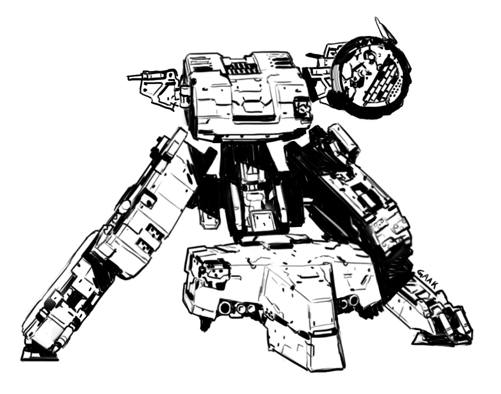 gaak11977 greyscale jack-o&#039;_challenge mecha metal_gear_(series) metal_gear_rex metal_gear_solid monochrome no_humans robot signature simple_background white_background