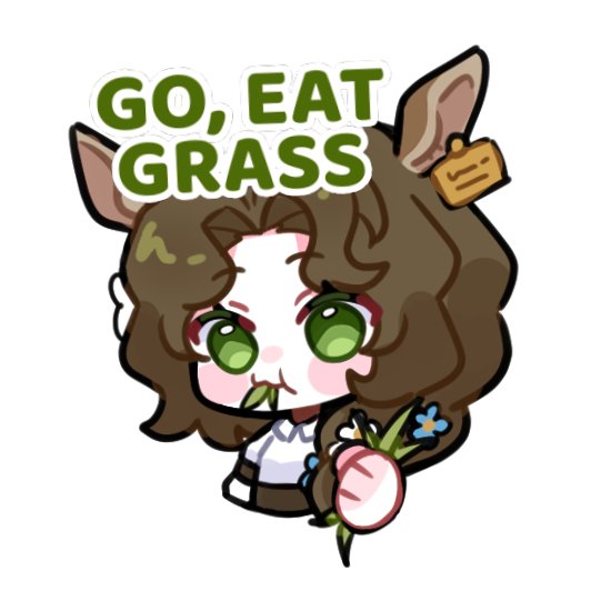 1girl :3 animal_ears brown_hair chibi cropped_torso deer_ears deer_girl ear_tag eating english_text green_eyes haihaiera holding_grass jessica_(reverse:1999) looking_at_viewer meme mouth_hold outstretched_hand reverse:1999 shirt solo stalk_in_mouth touch_grass_(meme) white_background white_shirt