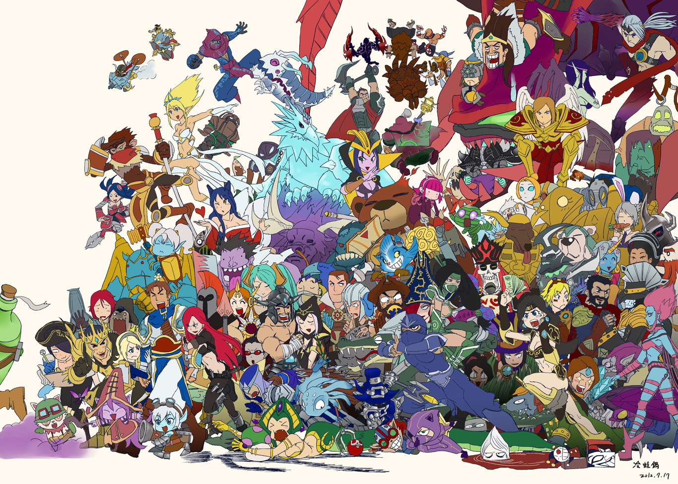6+boys 6+girls ;d absolutely_everyone ahri_(league_of_legends) akali akali_(legacy) alistar_(league_of_legends) amumu anivia annie_(league_of_legends) aqua_hair armor ashe_(league_of_legends) axe bandages black_hair blitzcrank blonde_hair blood blue_hair blue_skin blush boots brand_(league_of_legends) breasts brown_hair caitlyn_(league_of_legends) cassiopeia_(league_of_legends) cho'gath cleavage cleaver closed_eyes colored_skin corki crossed_arms crown dagger darius_(league_of_legends) dr._mundo draven ear_protection evelynn_(league_of_legends) evelynn_(old) everyone ezreal facial_hair fiddlesticks fiora_(league_of_legends) fizz_(league_of_legends) flying forehead_protector galio gangplank_(league_of_legends) garen_(league_of_legends) gloves goggles goggles_on_head gragas graves_(league_of_legends) hand_fan hat hecarim heimerdinger helmet holding holding_hands hood horns irelia janna_(league_of_legends) jarvan_iv_(league_of_legends) jax_(league_of_legends) jayce_(league_of_legends) jewelry karma_(league_of_legends) karthus kassadin katarina_(league_of_legends) kayle_(league_of_legends) kennen knife kog'maw league_of_legends leblanc_(league_of_legends) lee_sin leng_wa_guo leona_(league_of_legends) long_hair lulu_(league_of_legends) lux_(league_of_legends) malphite malzahar maokai master_yi midriff miss_fortune_(league_of_legends) mordekaiser morgana_(league_of_legends) multiple_boys multiple_girls nasus nautilus_(league_of_legends) navel necklace nidalee ninja nocturne_(league_of_legends) nunu_(league_of_legends) olaf olaf_(league_of_legends) one_eye_closed open_mouth orange_hair orianna_(league_of_legends) pantheon_(league_of_legends) pink_hair poppy_(league_of_legends) purple_eyes rammus red_hair renekton riven_(league_of_legends) rumble_(league_of_legends) ryze sejuani shaco shen_(league_of_legends) short_hair shyvana silver_hair singed single_horn sion_(league_of_legends) sivir skarner smile sona_(league_of_legends) soraka_(league_of_legends) staff sunglasses swain_(league_of_legends) talon_(league_of_legends) taric tears teemo tibbers tongue tristana_(league_of_legends) trundle tryndamere twintails twisted_fate twitch twitch_(league_of_legends) udyr urgot varus vayne_(league_of_legends) veigar viktor_(league_of_legends) viktor_(suikoden) vladimir_(league_of_legends) volibear warwick weapon willump wings wink wukong_(league_of_legends) xerath xin_zhao yordle yorick_(league_of_legends) zilean